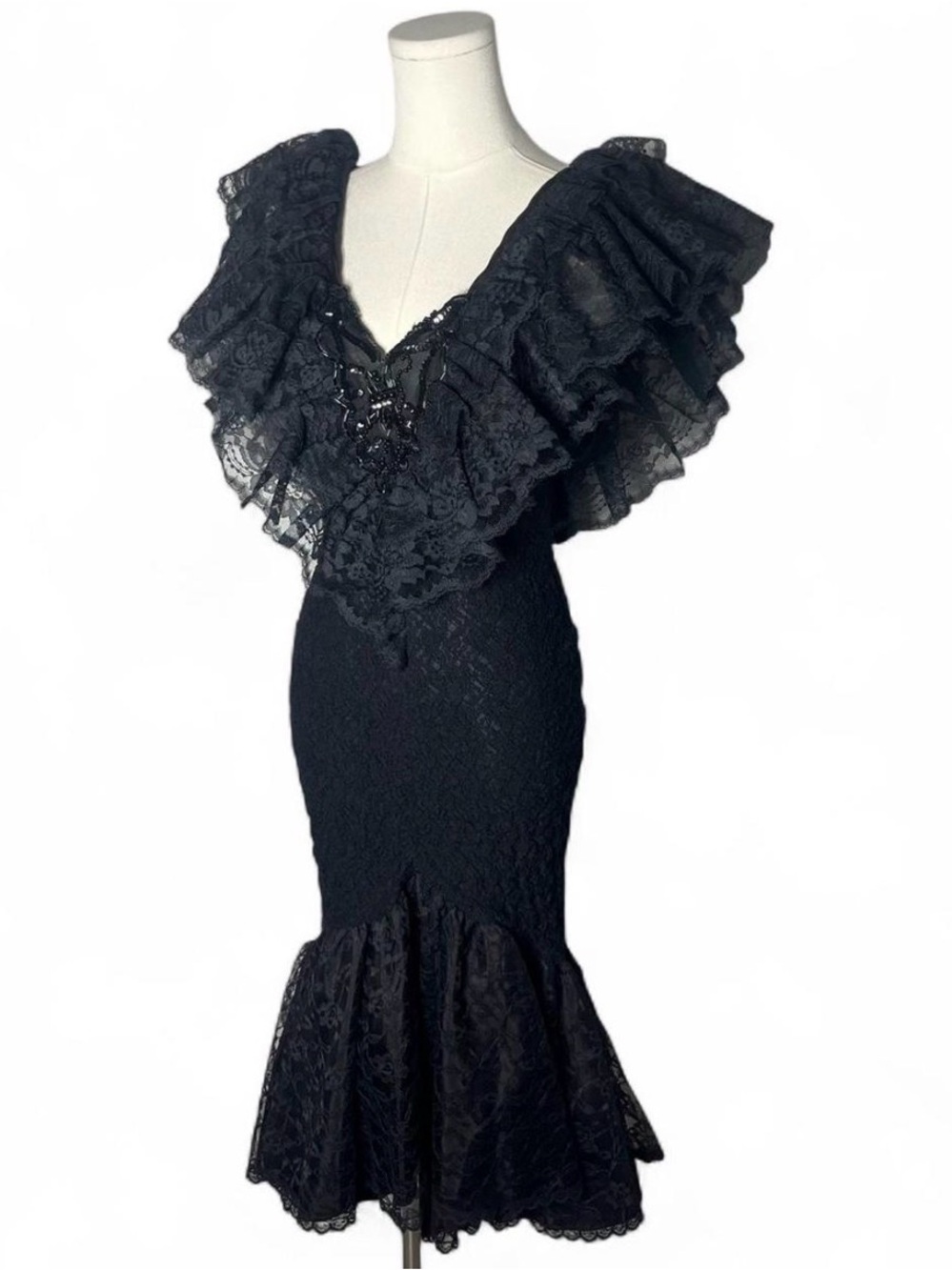 Vintage Fashion 1001 Nights Black Lace Wiggle Dress 80s Prom Goth Dark Romantic